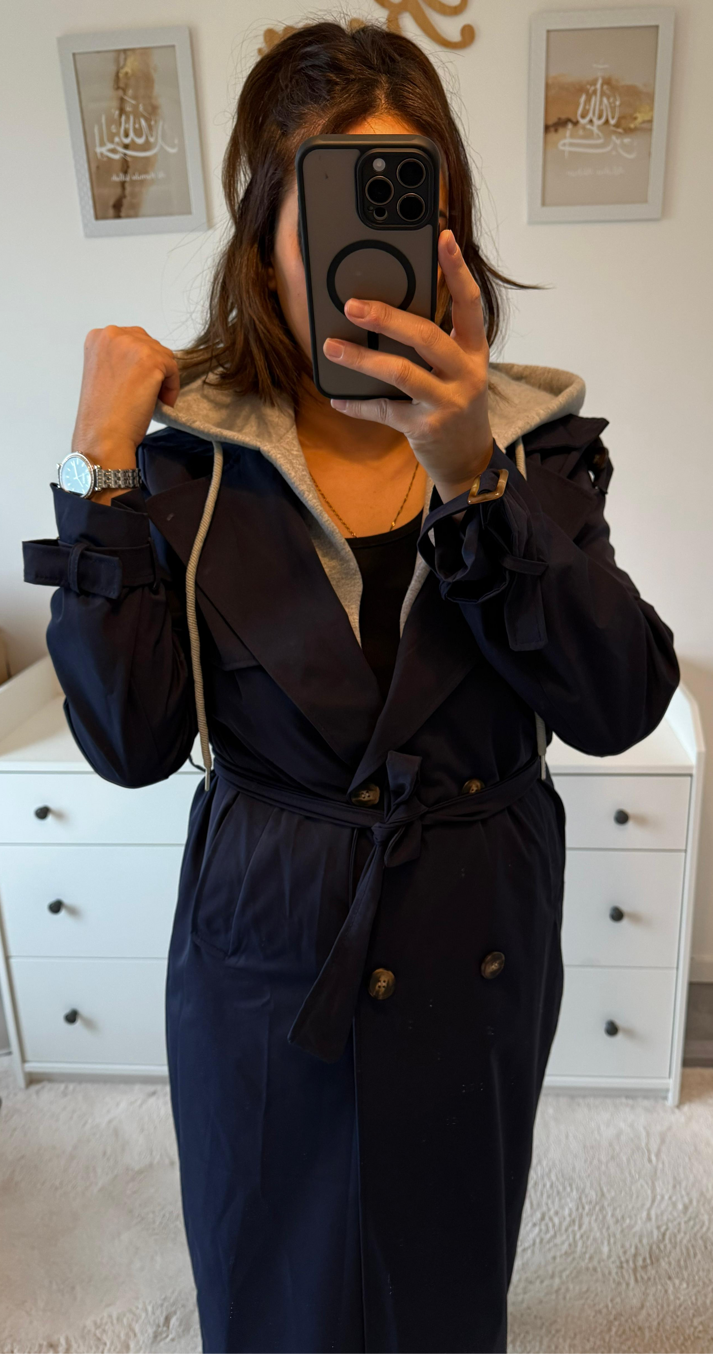 Trench à capuche bleu nuit