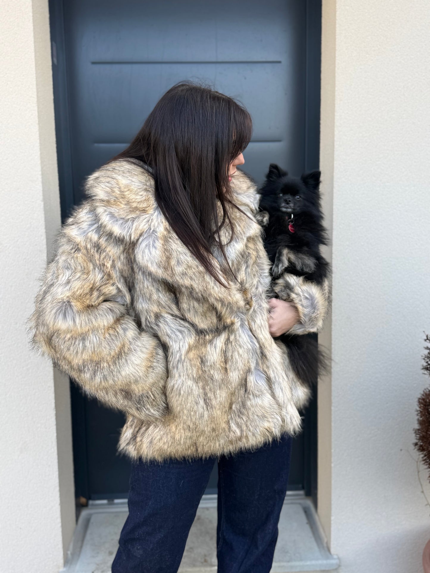 Fourrure mi longue beige dégradé