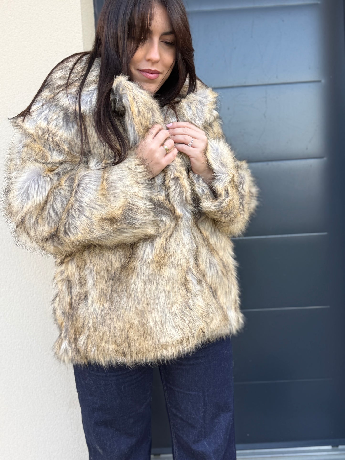 Fourrure mi longue beige dégradé