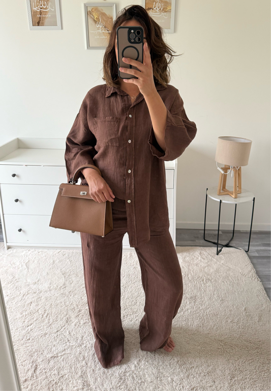 Ensemble chocolat 100% lin
