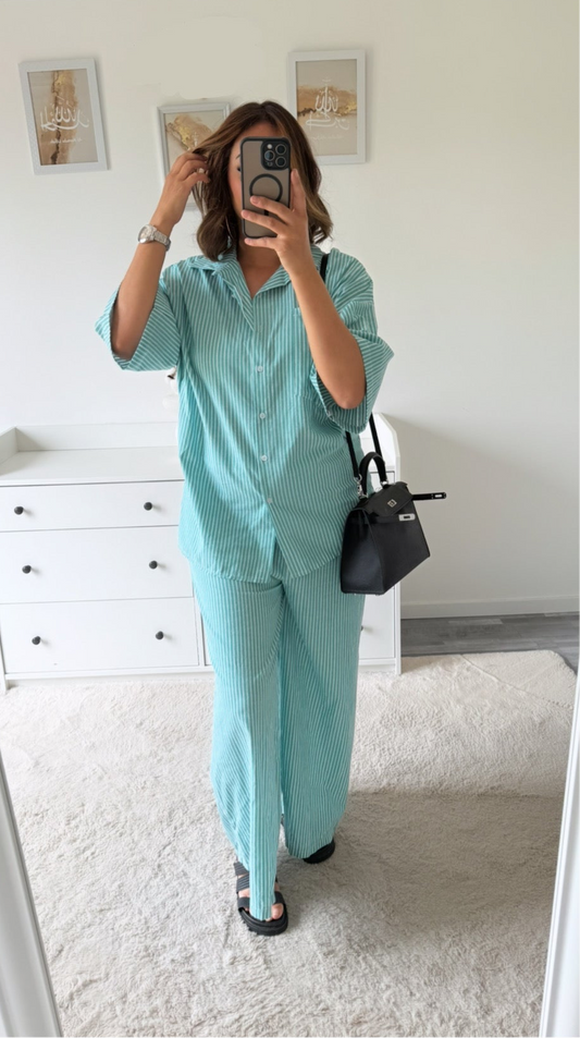 Ensemble rayé vert 100% coton