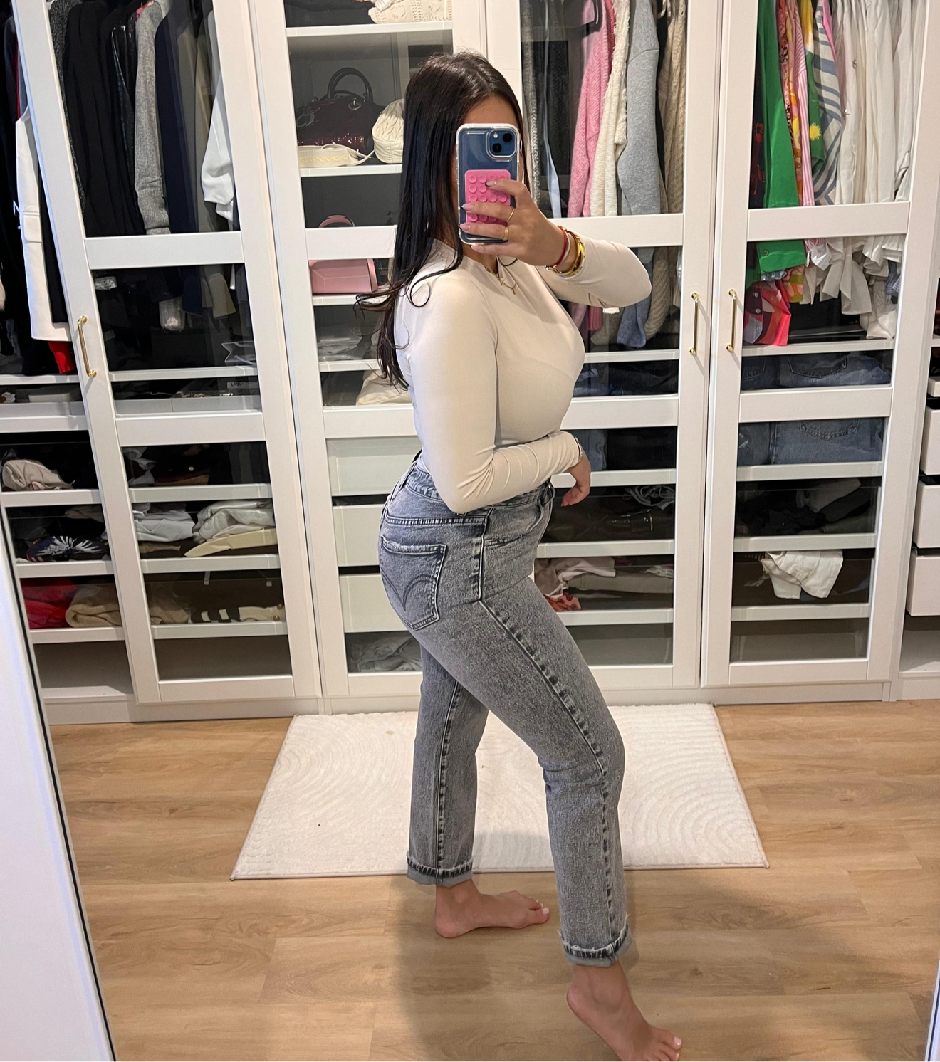 Jean Mom Fit Lev Gris