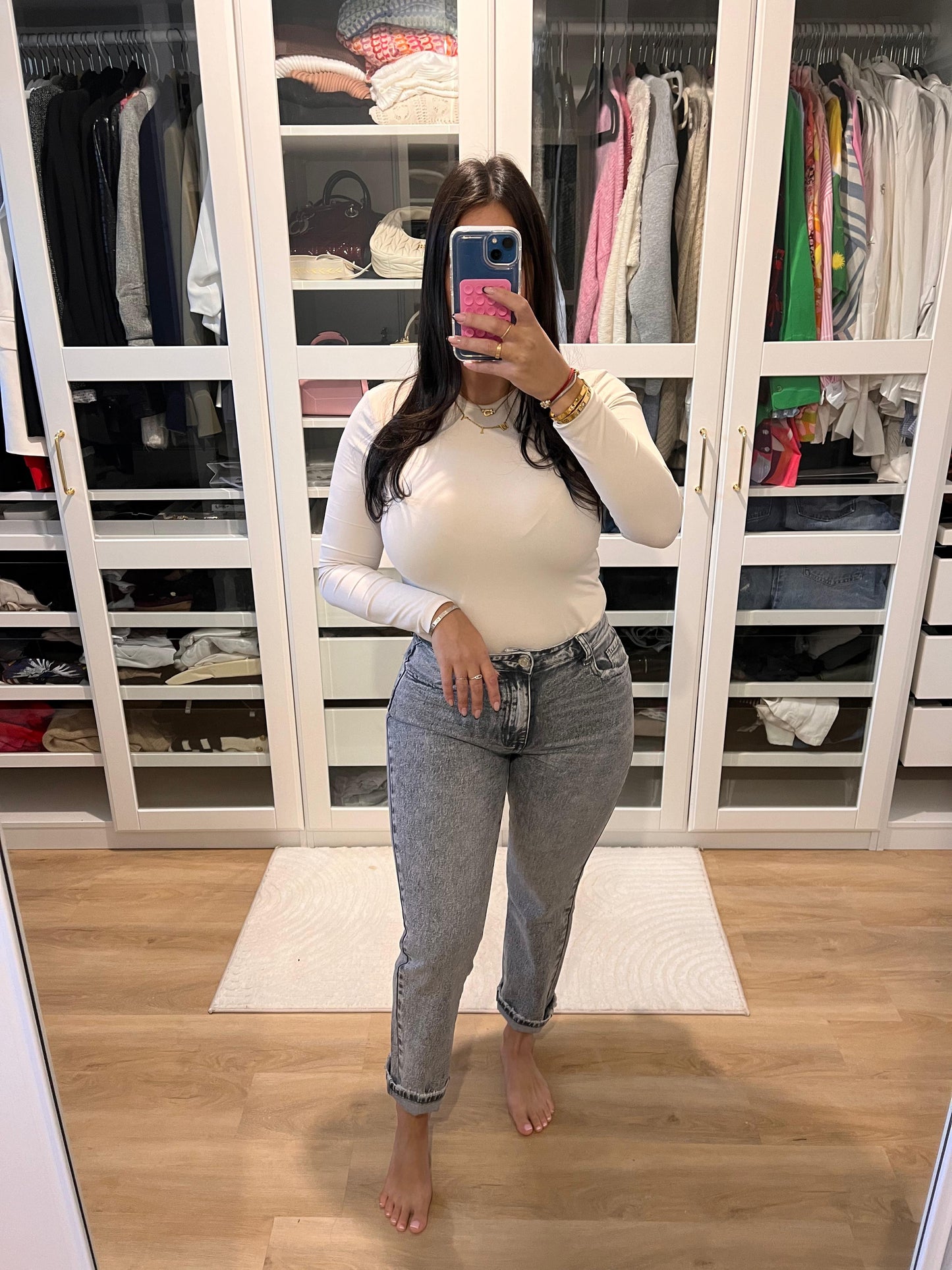 Jean Mom Fit Lev Gris