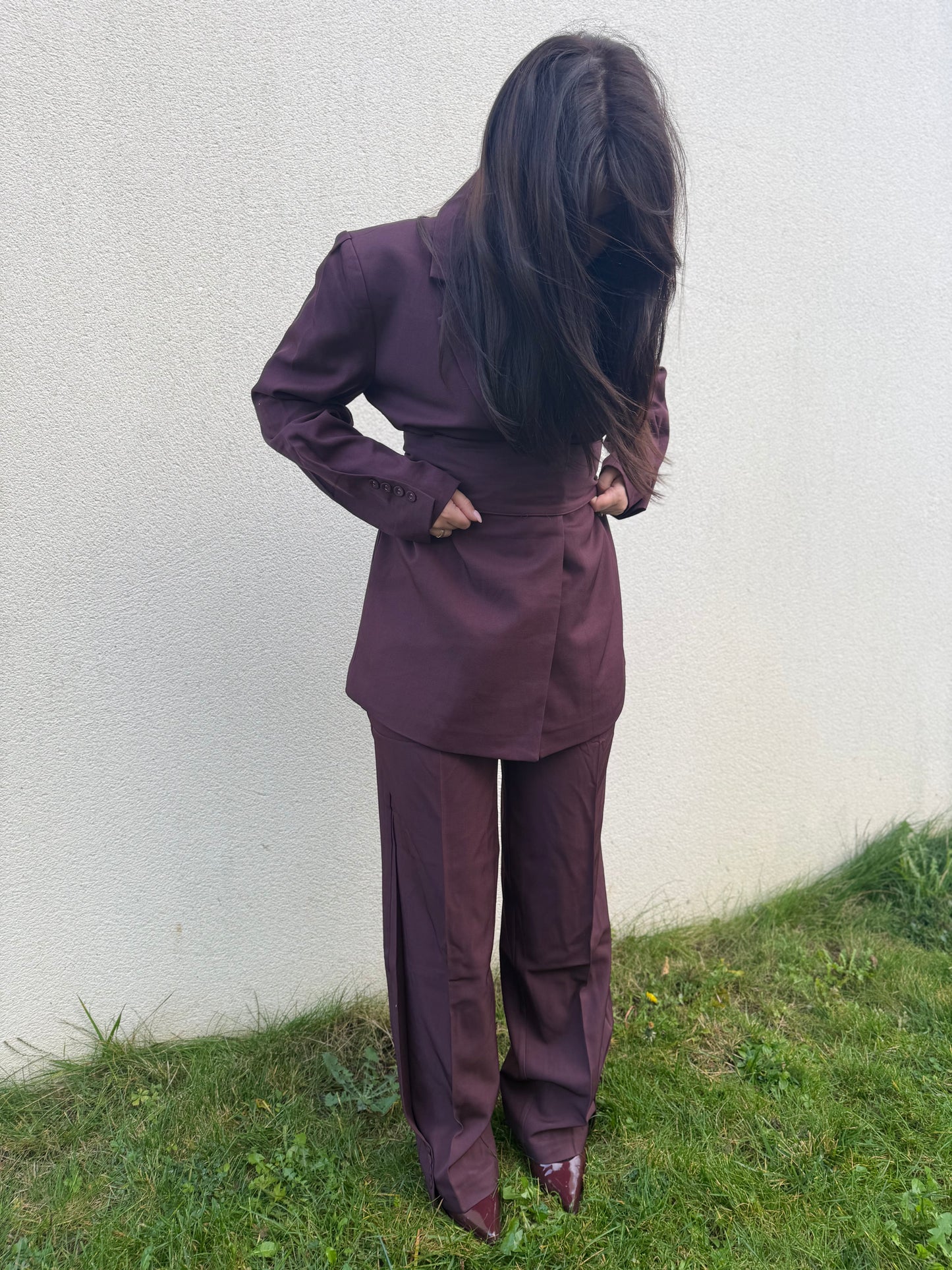 Ensemble blazer à ceinture [ bordeaux ]