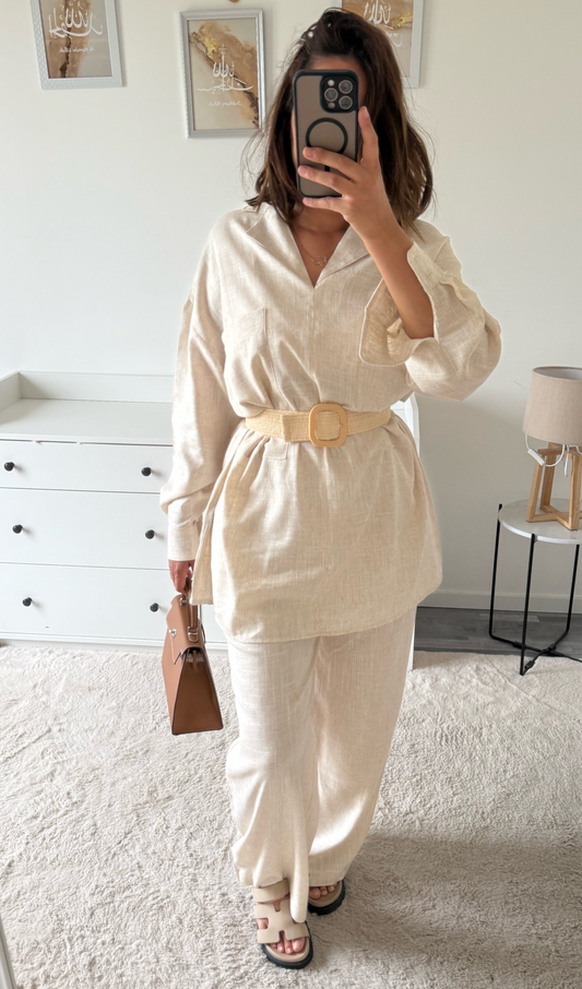 Ensemble Lina chemise longue et pantalon en lin