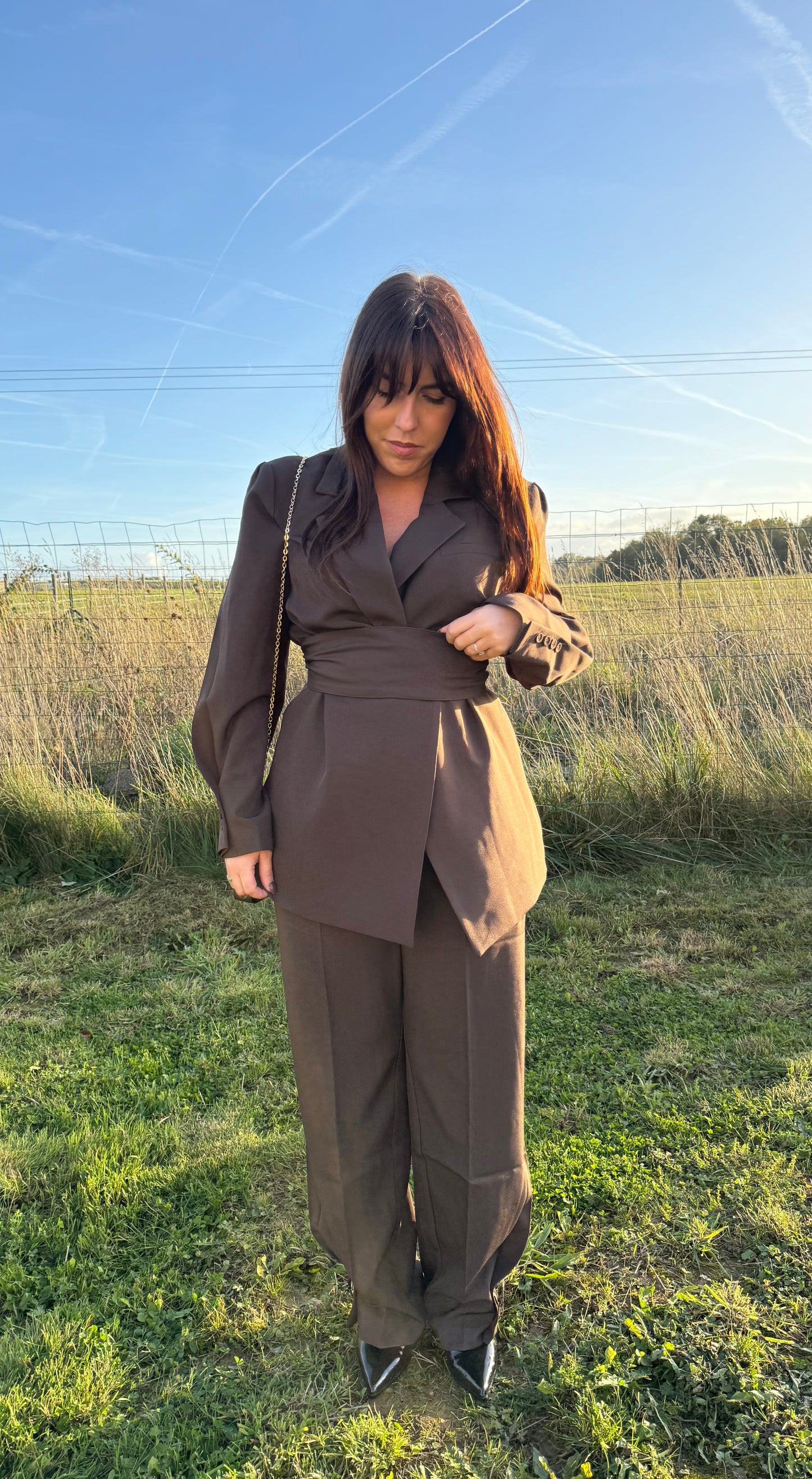 Ensemble Blazer à ceinture chocolat