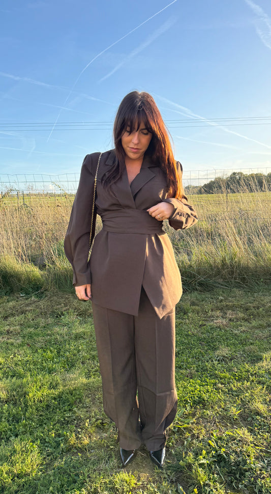 Ensemble Blazer à ceinture chocolat