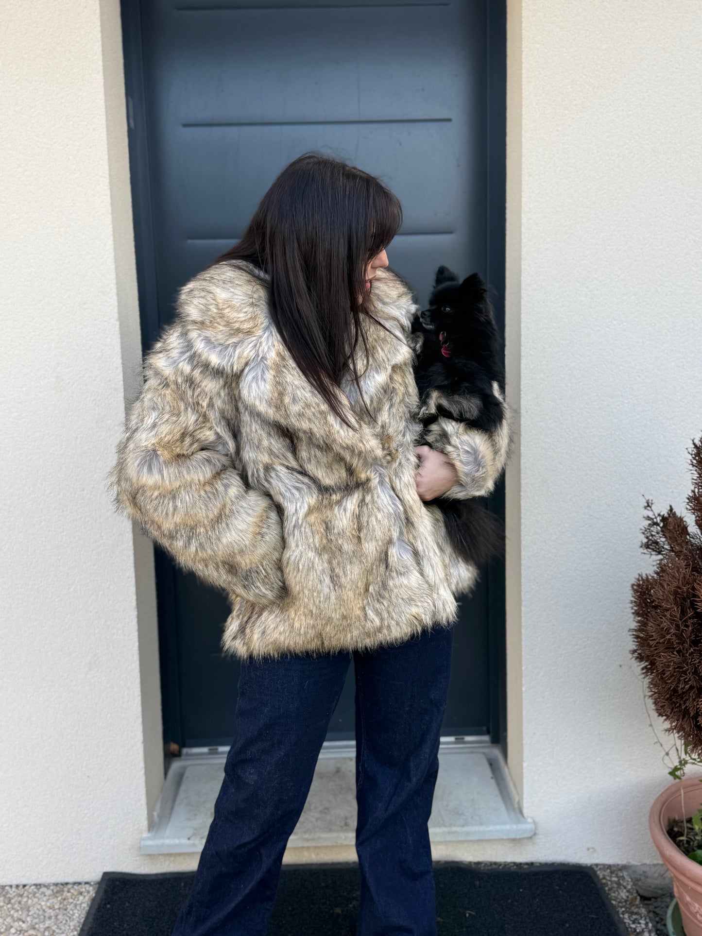 Fourrure mi longue beige dégradé