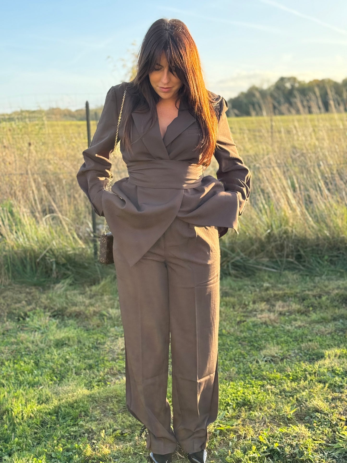 Ensemble Blazer à ceinture chocolat