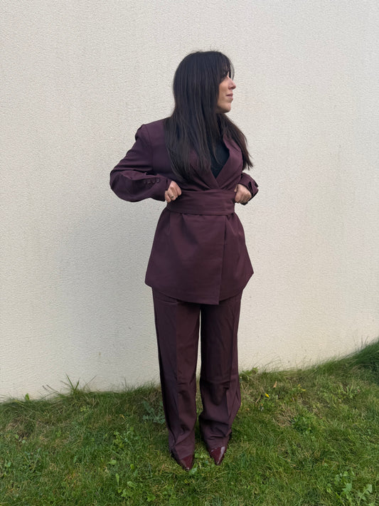 Ensemble blazer à ceinture [ bordeaux ]