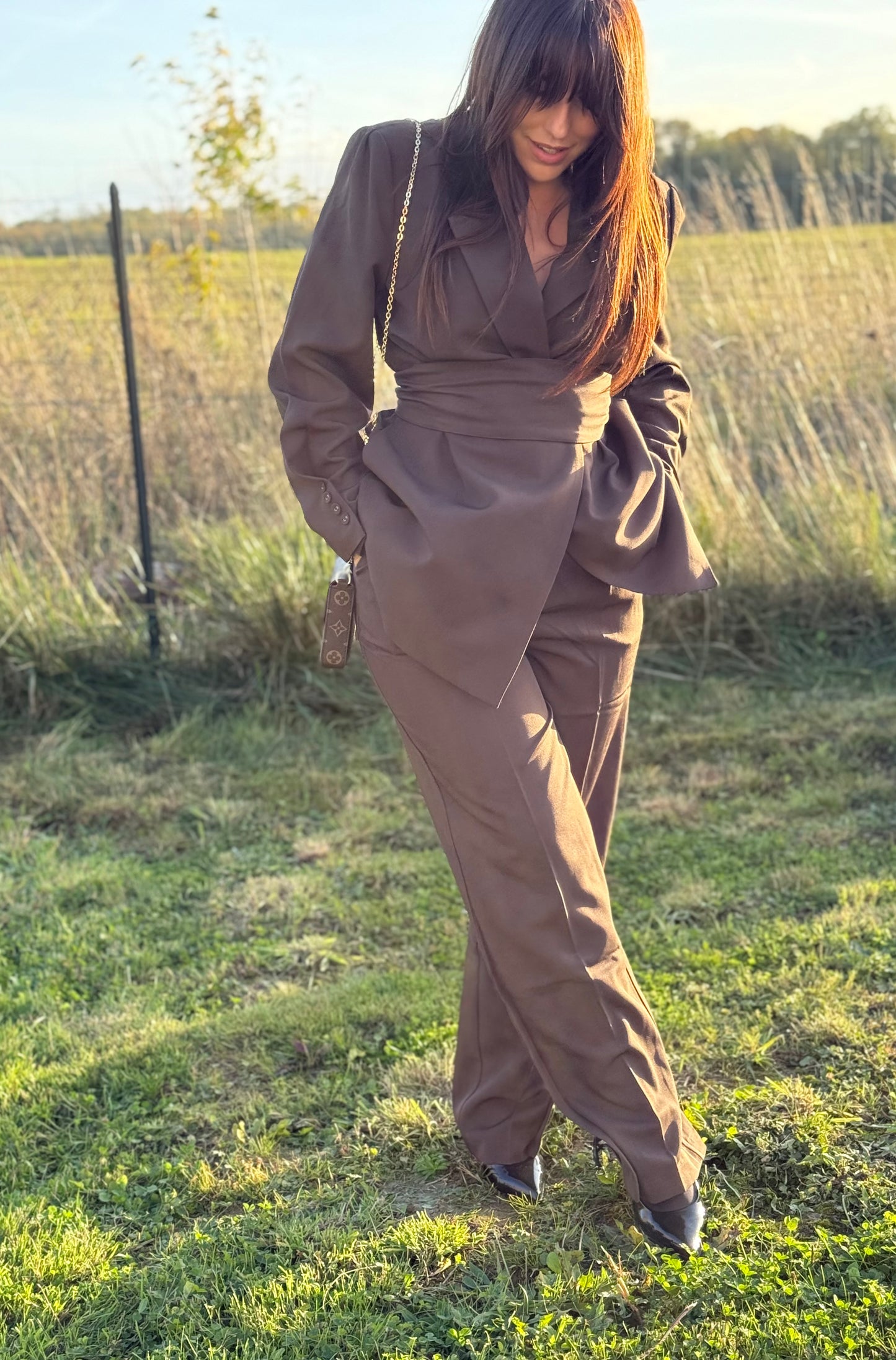 Ensemble Blazer à ceinture chocolat