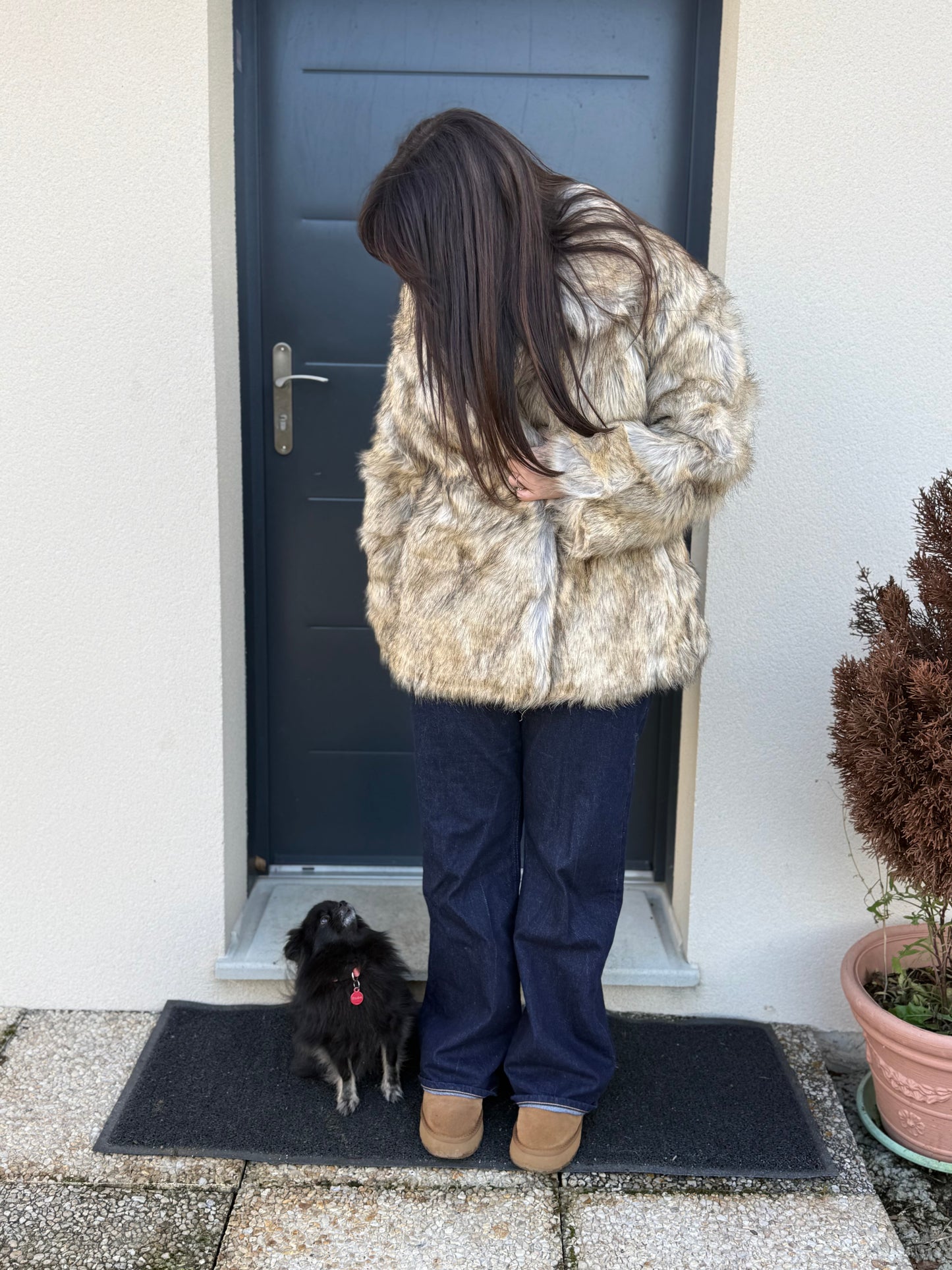 Fourrure mi longue beige dégradé