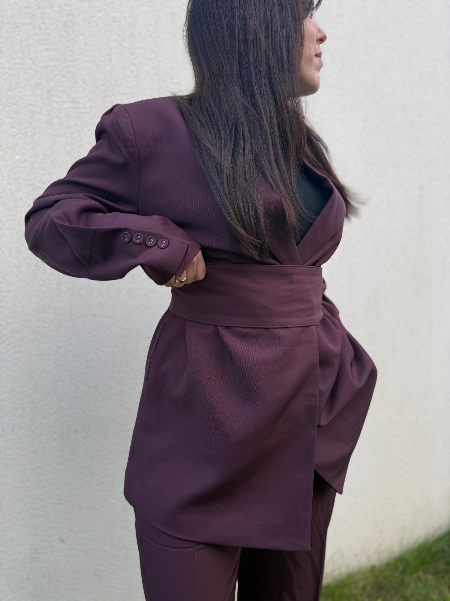 Ensemble blazer à ceinture [ bordeaux ]