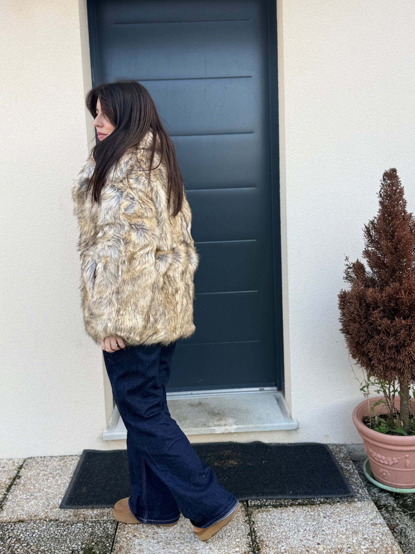 Fourrure mi longue beige dégradé