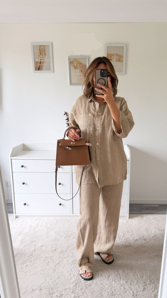 Ensemble taupe en lin