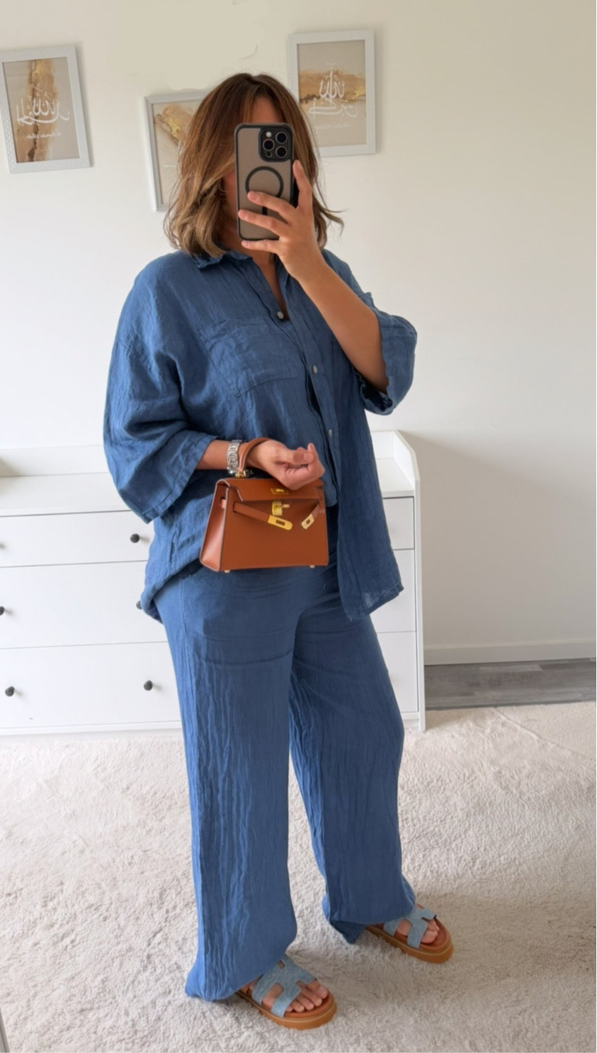 Ensemble bleu en lin
