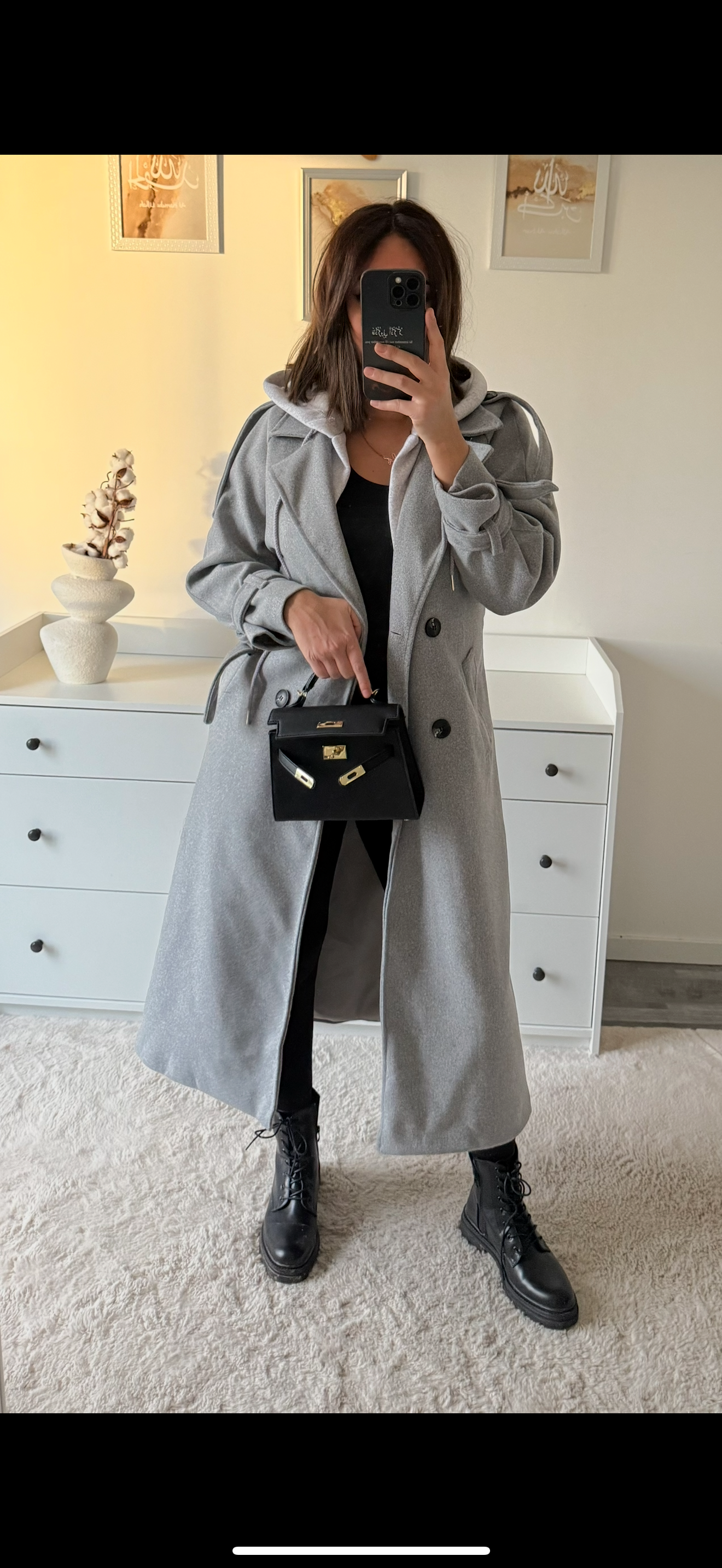 Manteau gris à capuche