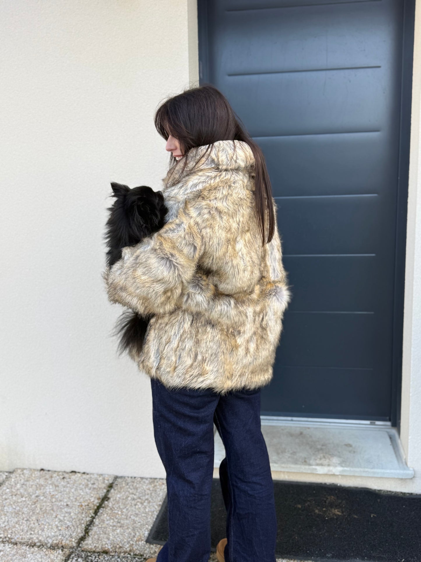 Fourrure mi longue beige dégradé