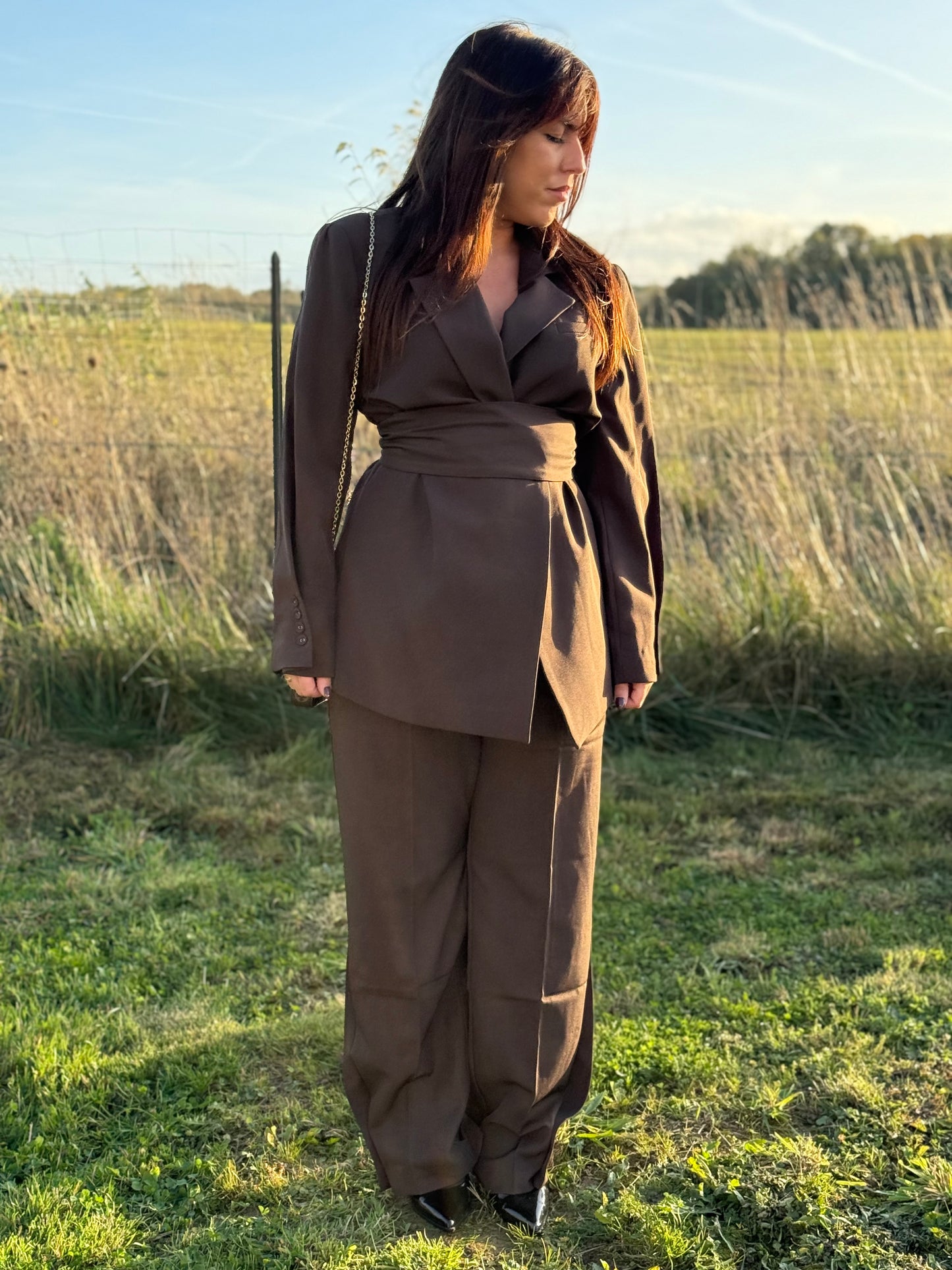Ensemble Blazer à ceinture chocolat