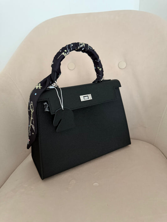 Sac Key noir 25Cm cuir véritable